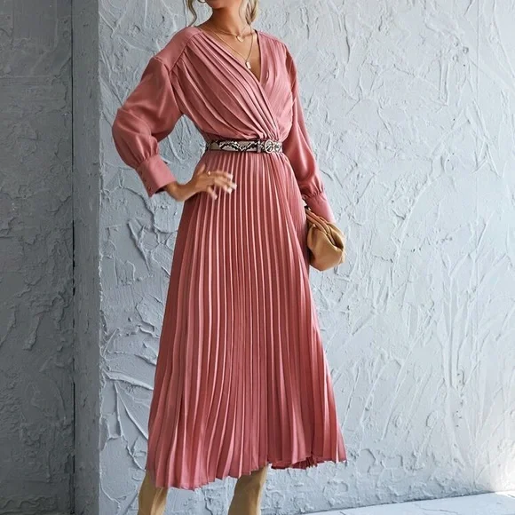 SHEIN | Surplice neck drop shoulder pleated dress - Picture 4 of 14